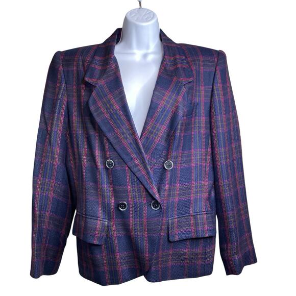 Vintage Stirling Cooper Women's Purple Plaid Jacket Size 12 Retro 80’s‎ Vibes - Picture 1 of 13